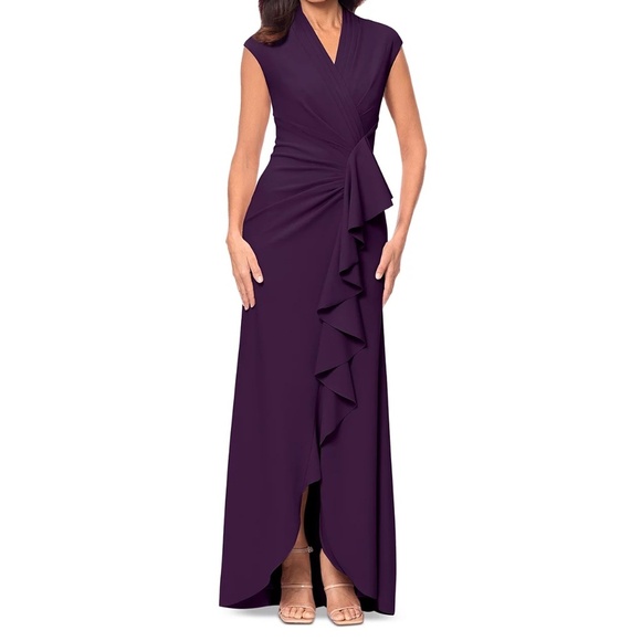 Betsy & Adam - Waterfall-Ruffle Gathered-Waist Gown - Picture 1 of 15